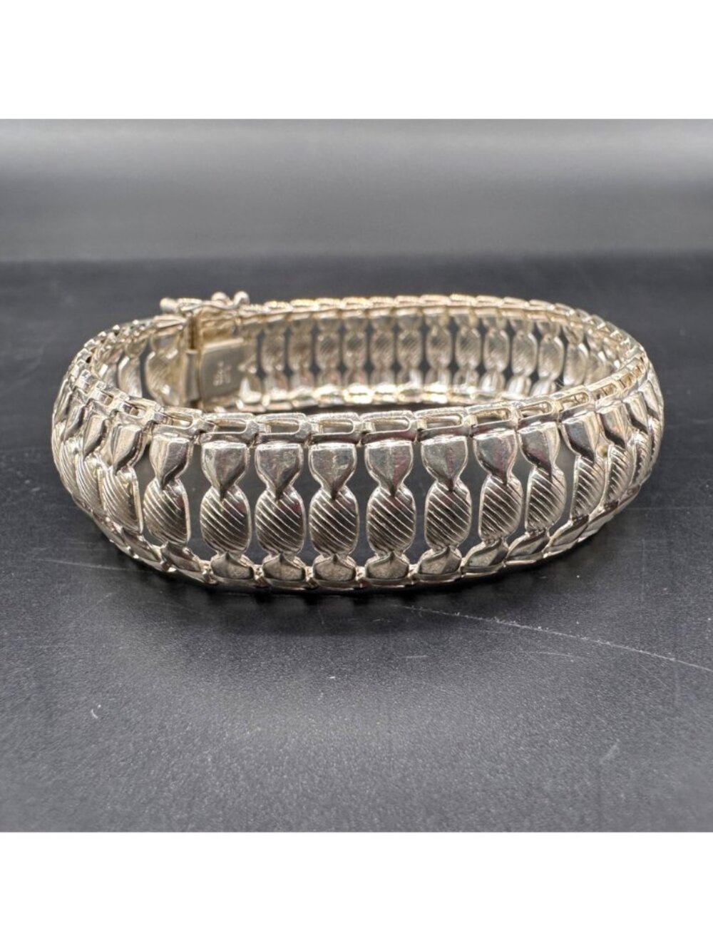 Vintage Sterling Silver Bracelet Milor Italy 925 Intricate Link Chain Retro - Picture 4 of 10